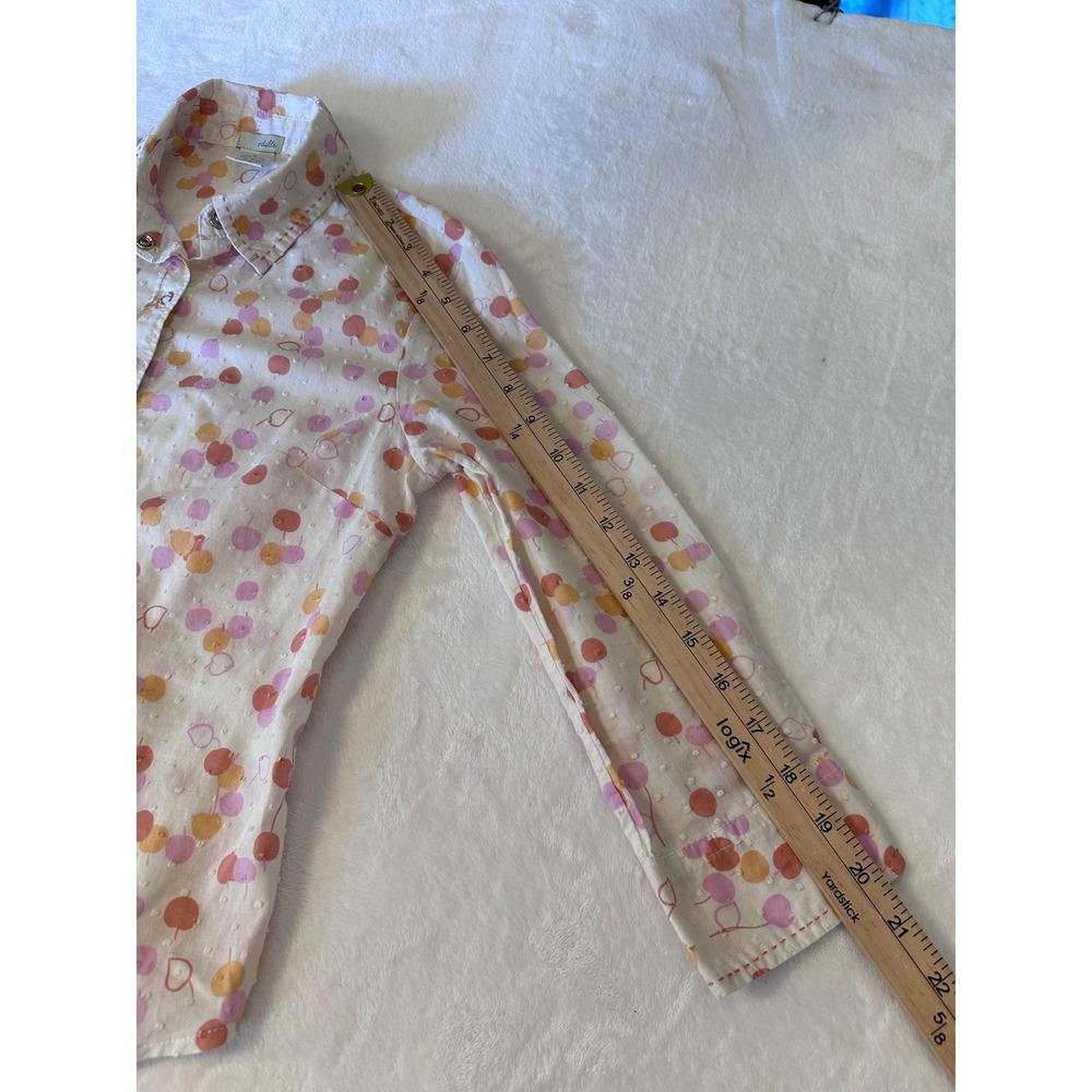 Odille Anthropologie Fruit Heart Swiss Dot Snap Button Blouse White Pink Size 2 - Picture 6 of 6